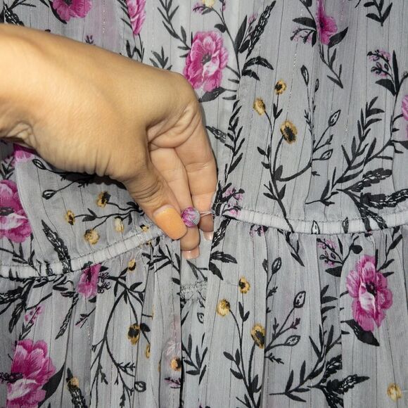 Torrid Gray‎ Flower Sprig Lurex Duster Kimono Size 1/2 - Picture 6 of 10